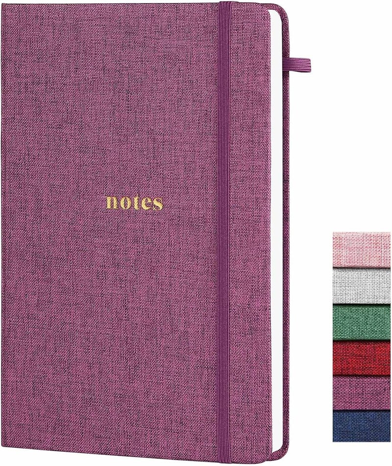 TSFPapier A5 Lined Journal Notebook – Hardcover Fabric Cover 160 Pages 100 GSM Thick Paper With Elastic Band & Pen Holder College Ruled Writing Notebooks for Work School Travel Purplishred - Image 1